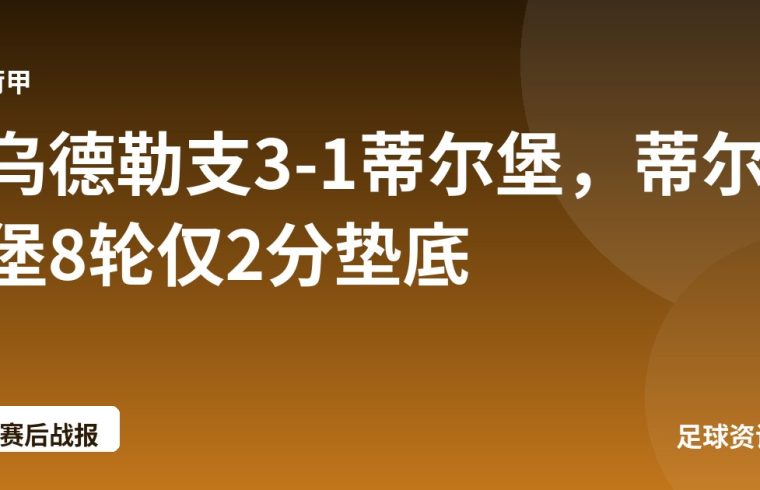 乌德勒支3-1蒂尔堡，蒂尔堡8轮仅2分垫底