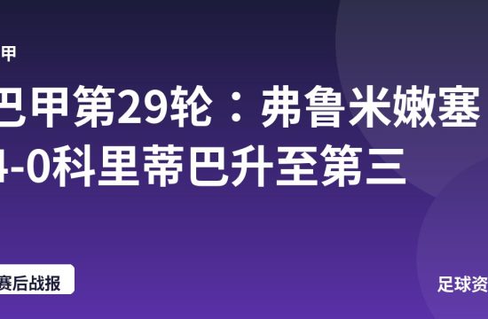 巴甲第29轮:弗鲁米嫩塞4-0科里蒂巴升至第三