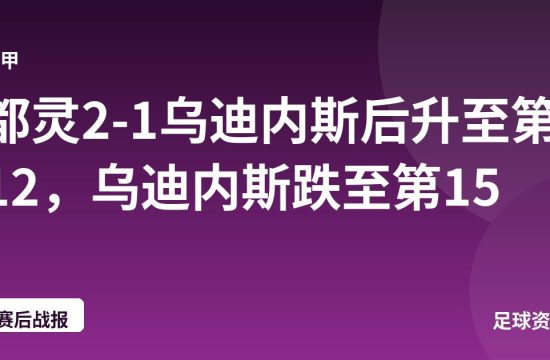 都灵2-1乌迪内斯后升至第12,乌迪内斯跌至第15