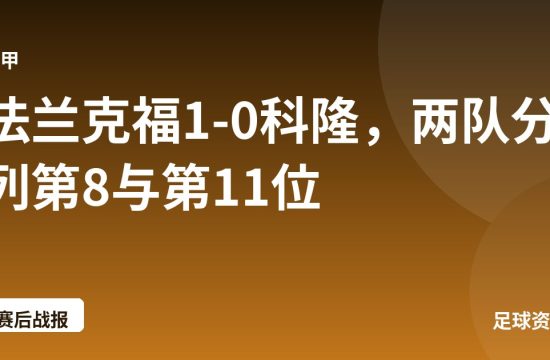 法兰克福1-0科隆,两队分列第8与第11位