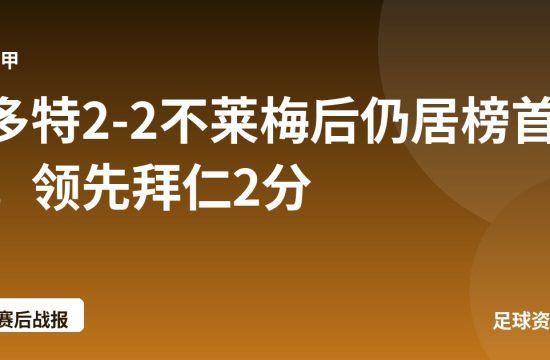 多特2-2不莱梅后仍居榜首,领先拜仁2分