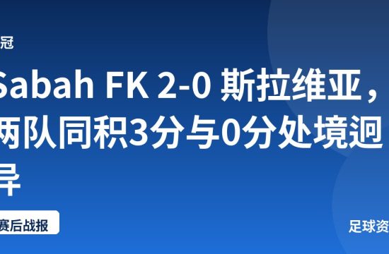 Sabah FK 2-0 斯拉维亚，两队同积3分与0分处境迥异