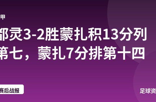 都灵3-2胜蒙扎积13分列第七,蒙扎7分排第十四